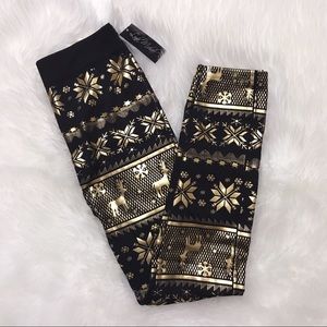 Linda Michael Leggings w/Gold Reindeer--NWT-Sz -L/XL
